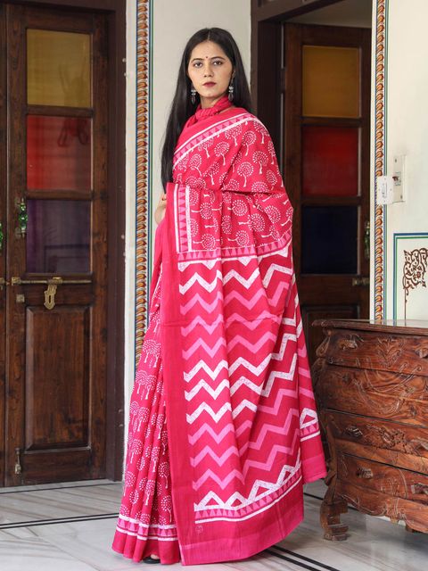 Pink Colored Casual Wear Printed Linen Saree , With Blouse Piece