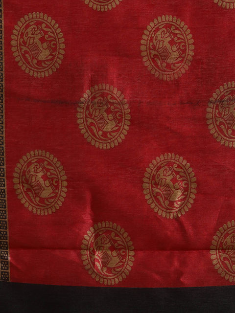 Red And Brown Color Wedding Wear Linen Saree, With Blouse Piece