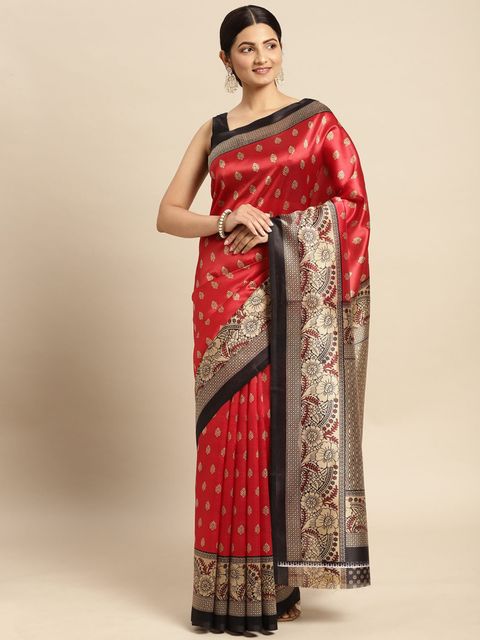 Red Color Wedding Wear Linen Saree, With Blouse Piece