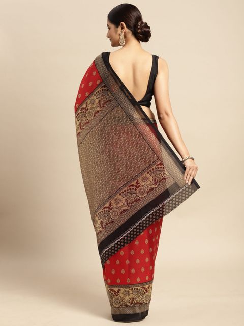 Red Color Wedding Wear Linen Saree, With Blouse Piece