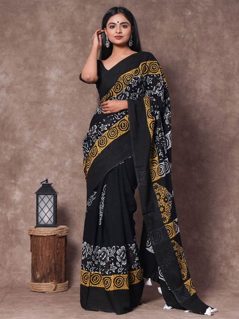 Black Color Wedding Wear Linen Saree, With Blouse Piece