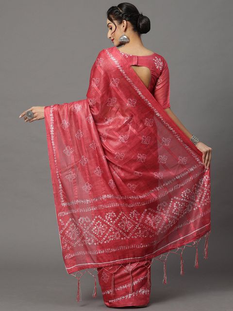 Pink Color Wedding Wear Linen Saree, With Blouse Piece