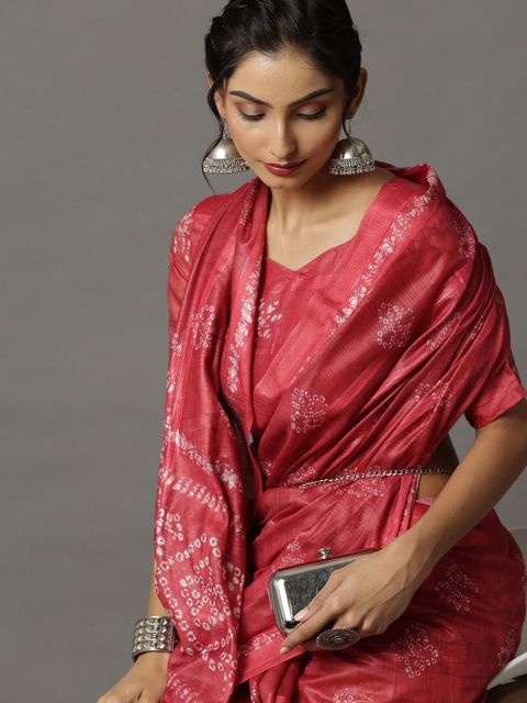 Pink Color Wedding Wear Linen Saree, With Blouse Piece