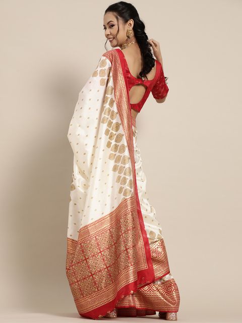 Cream Color Wedding Wear Linen Saree, With Blouse Piece