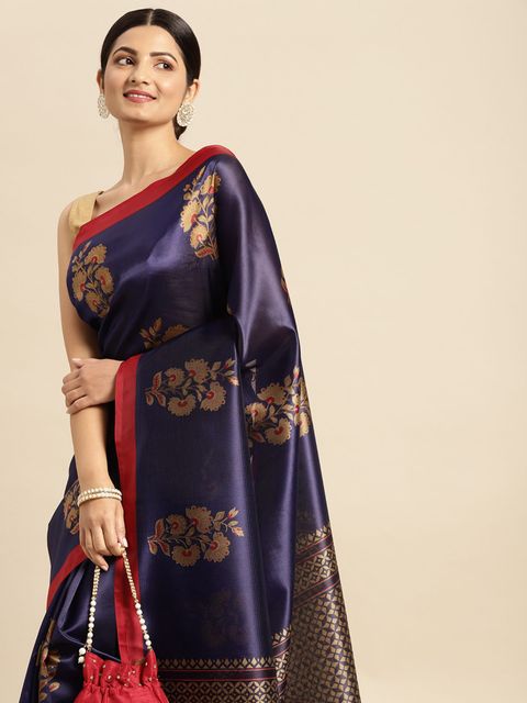 Royal Blue Color Wedding Wear Linen Saree, With Blouse Piece