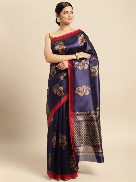 Royal Blue Color Wedding Wear Linen Saree, With Blouse Piece