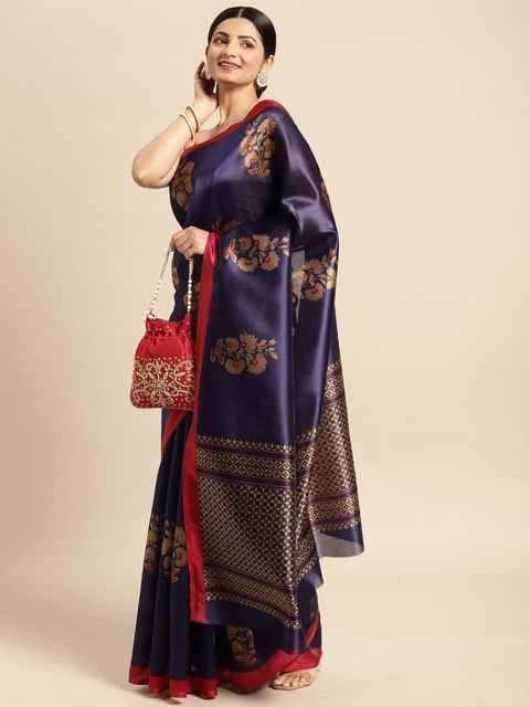 Royal Blue Color Wedding Wear Linen Saree, With Blouse Piece