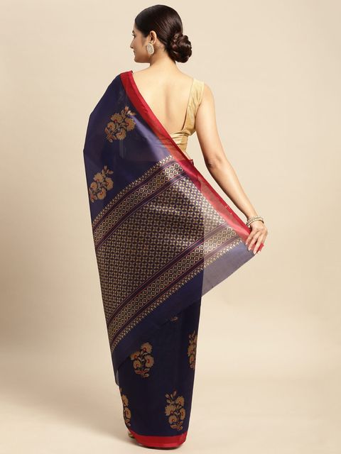 Royal Blue Color Wedding Wear Linen Saree, With Blouse Piece