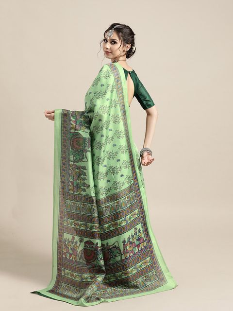 Mint Color Wedding Wear Linen Saree, With Blouse Piece