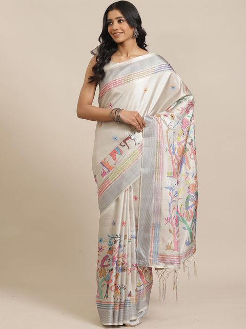 White Color Wedding Wear Linen Saree, With Blouse Piece