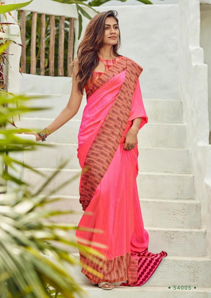 Linen Women's Silk Digital Printed Light Pink Saree With Blouse Piece