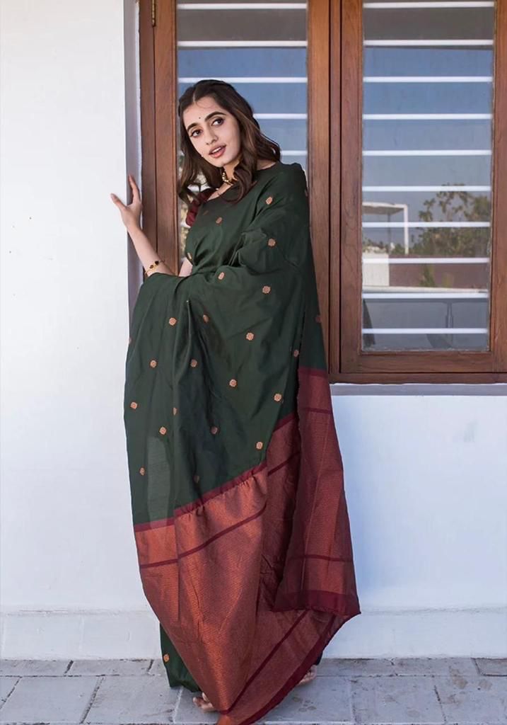 Elegant Dark Green Colored Printed Saree For Women