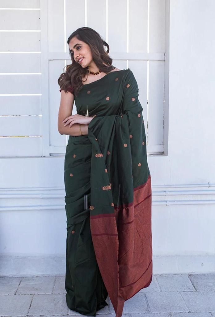 Elegant Dark Green Colored Printed Saree For Women