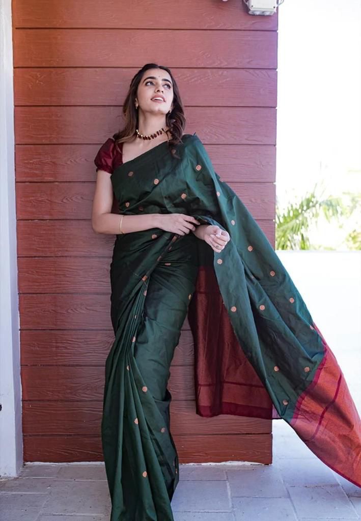 Elegant Dark Green Colored Printed Saree For Women