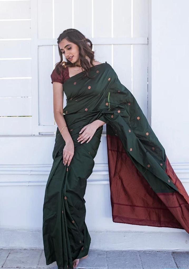 Elegant Dark Green Colored Printed Saree For Women