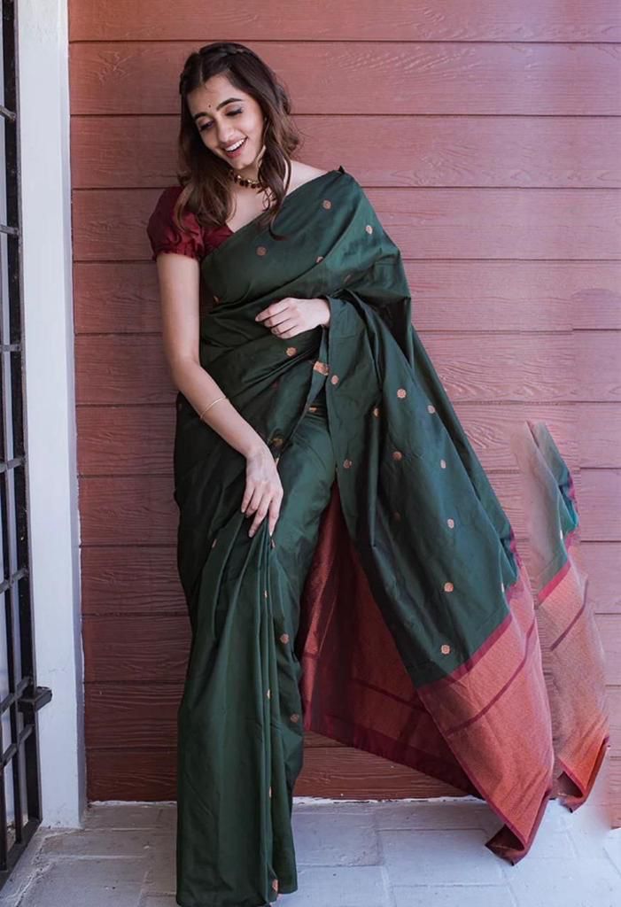 Elegant Dark Green Colored Printed Saree For Women