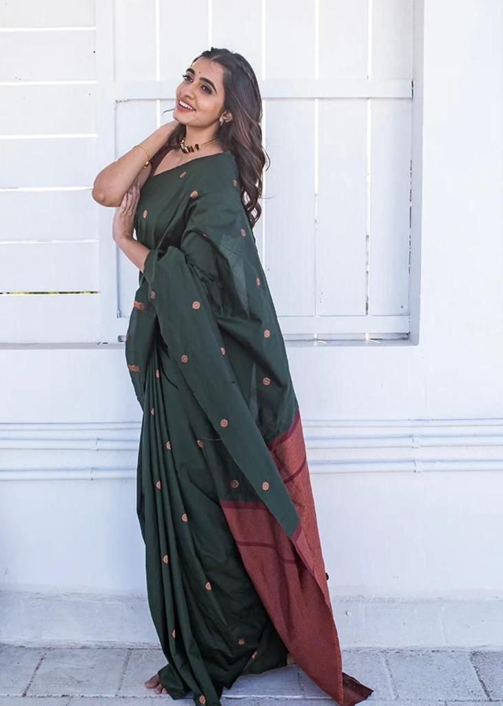 Elegant Dark Green Colored Printed Saree For Women