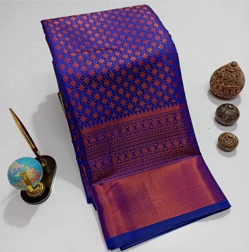 Sizzling Royal Blue Colored Printed Saree For Women