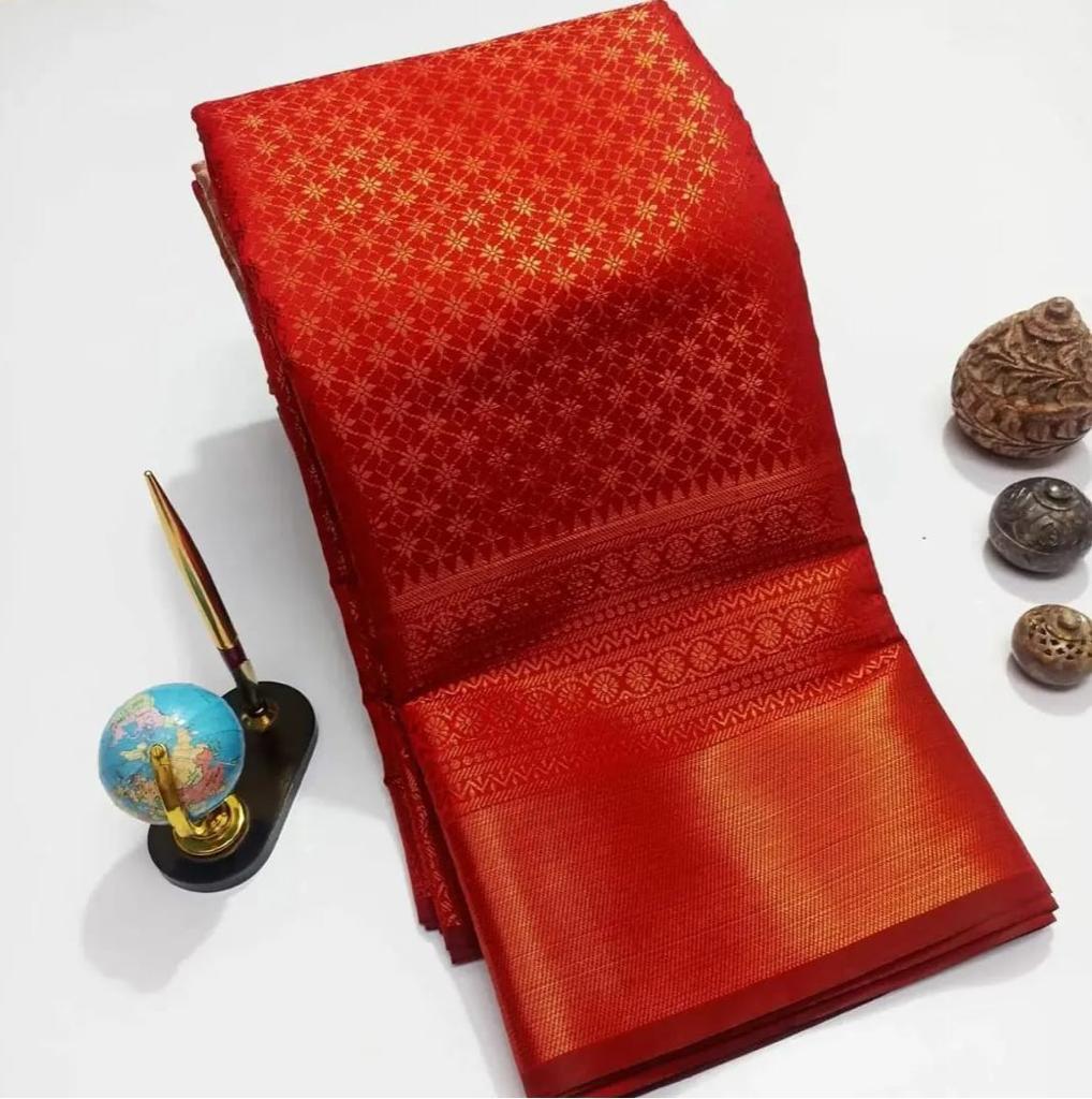 Attractive Red Colored Printed Saree For Women