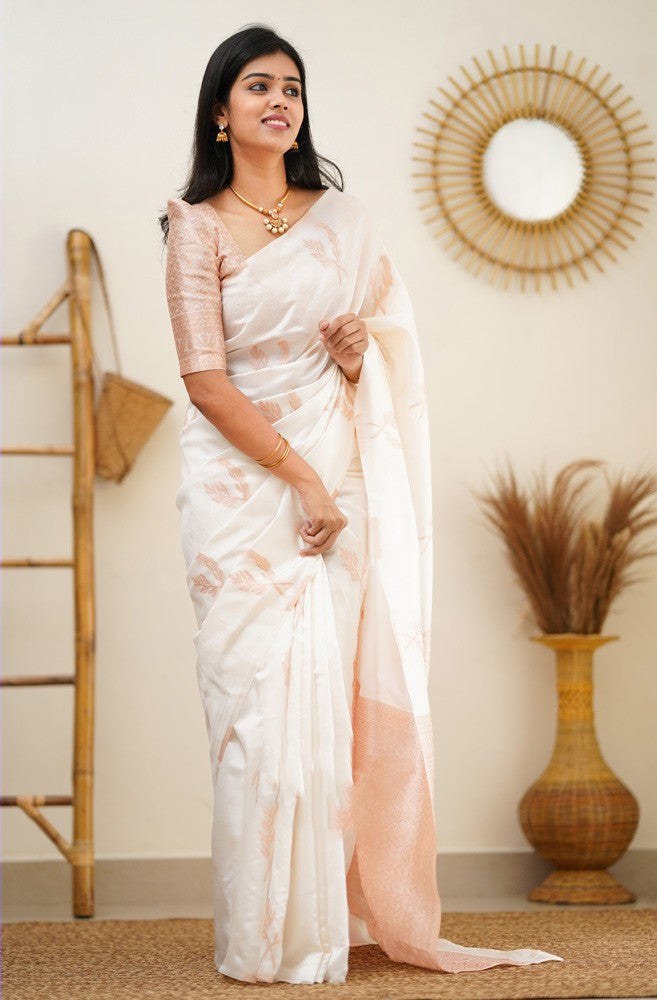 Epiphany White Soft Silk Saree With Breathtaking Blouse Piece