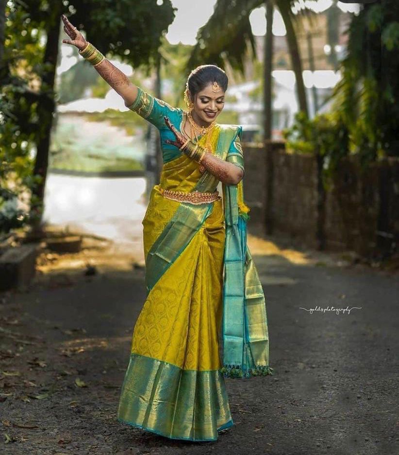 Flaunt Yellow Soft Silk Saree With Energetic Blouse Piece