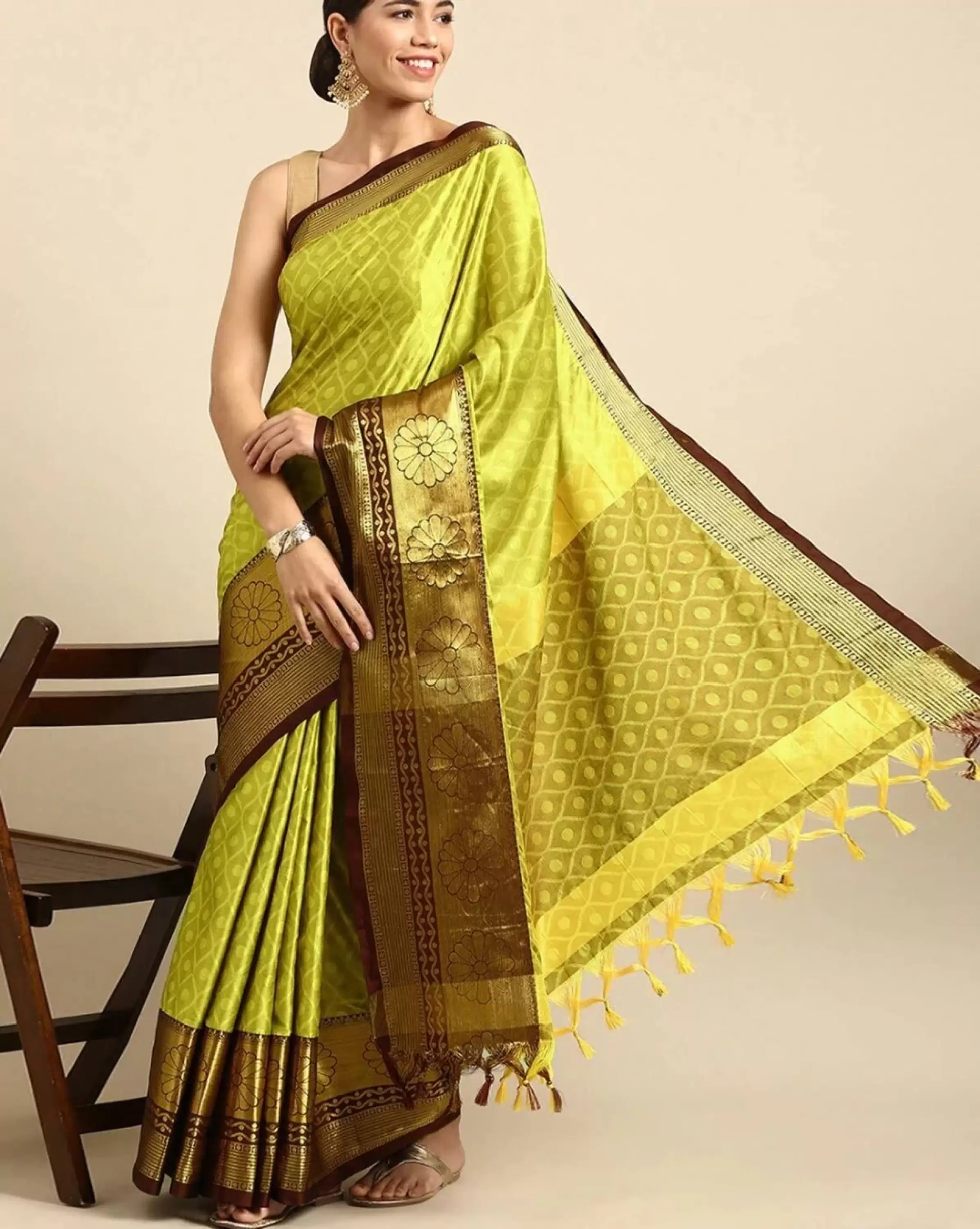 Opulent Lemon Maroon Design Cotton Soft Linen Saree