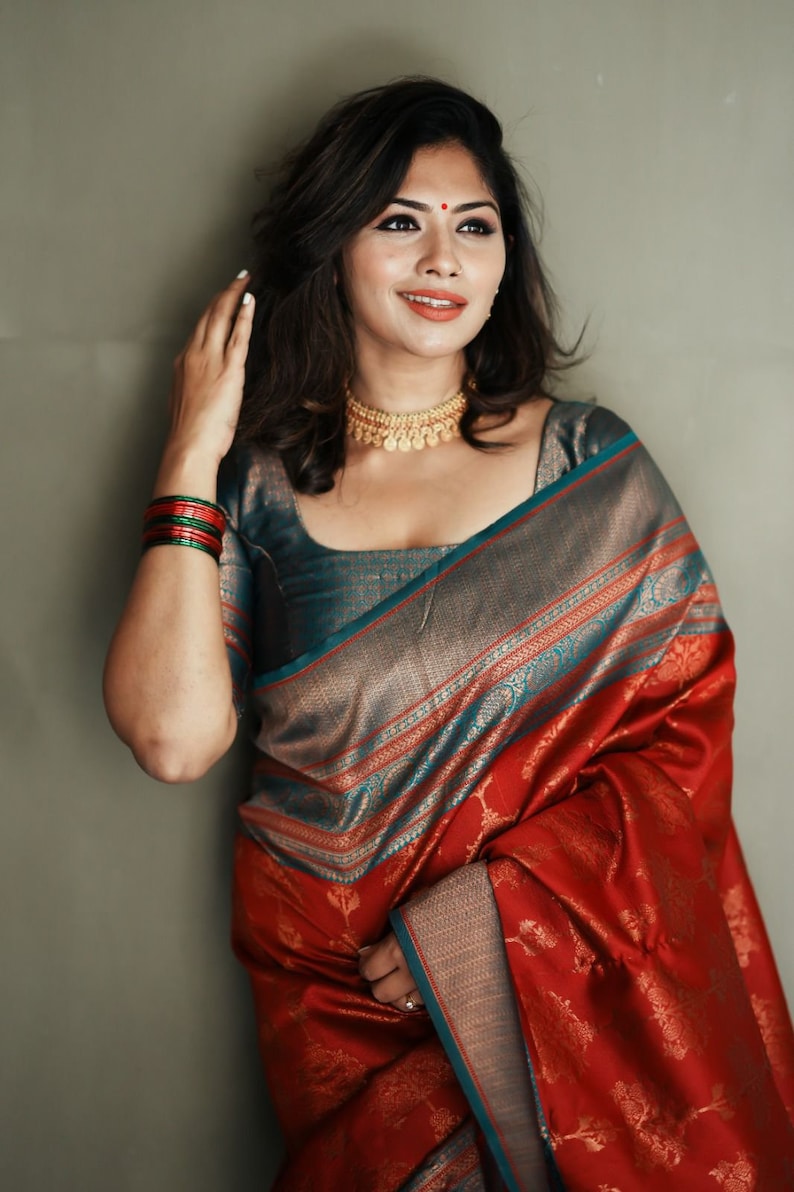 Red Color Soft Lichhi Banarasi Silk Saree Jacquard Work On All Over Beautiful zari Work Saree Party Wear Saree Special Day For Gift Saree