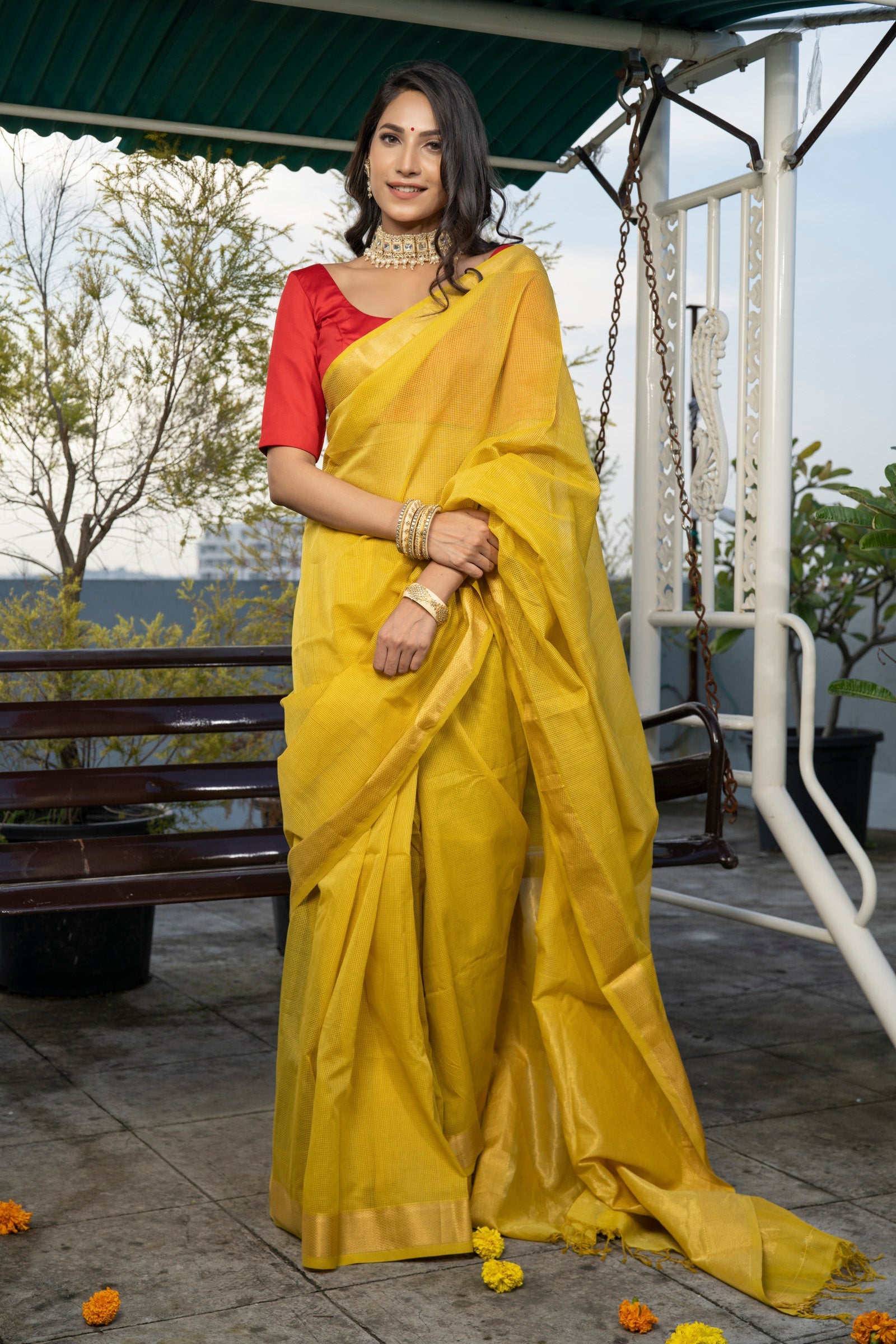 Yellow Cotton Silk Saree – Anuki.in