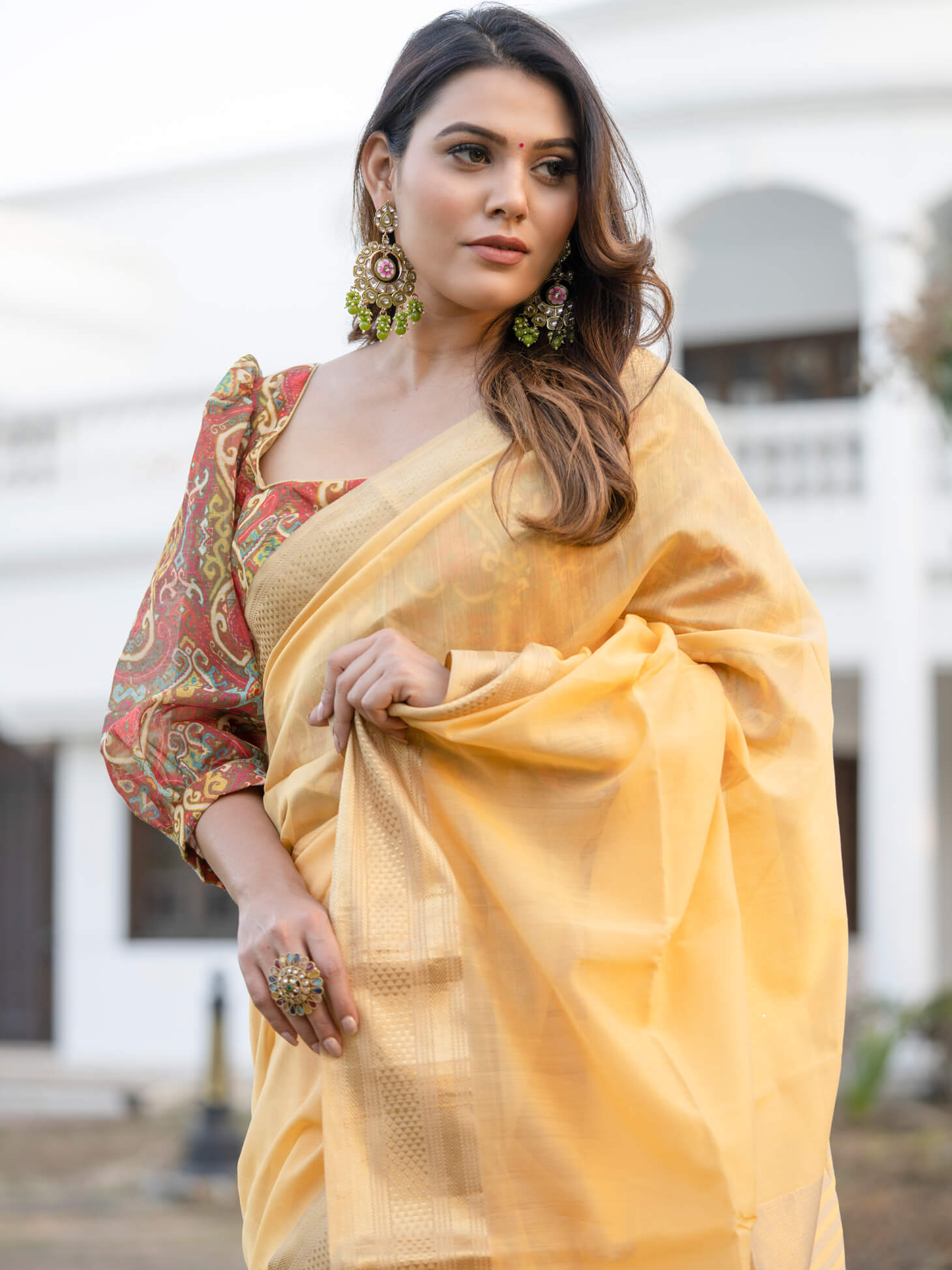 Yellow Color Plain Linen Saree With Casual wear