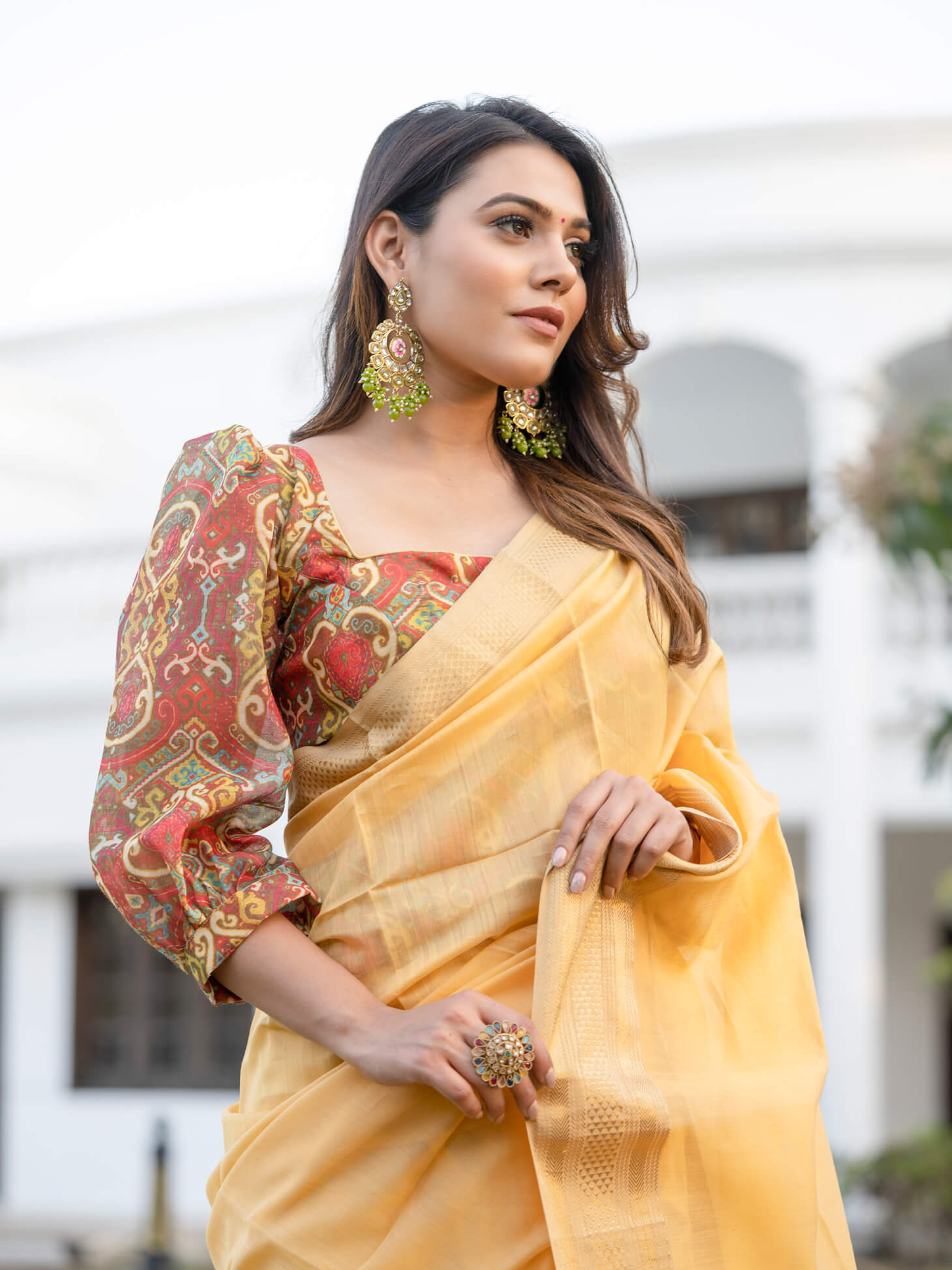 Yellow Color Plain Linen Saree With Casual wear