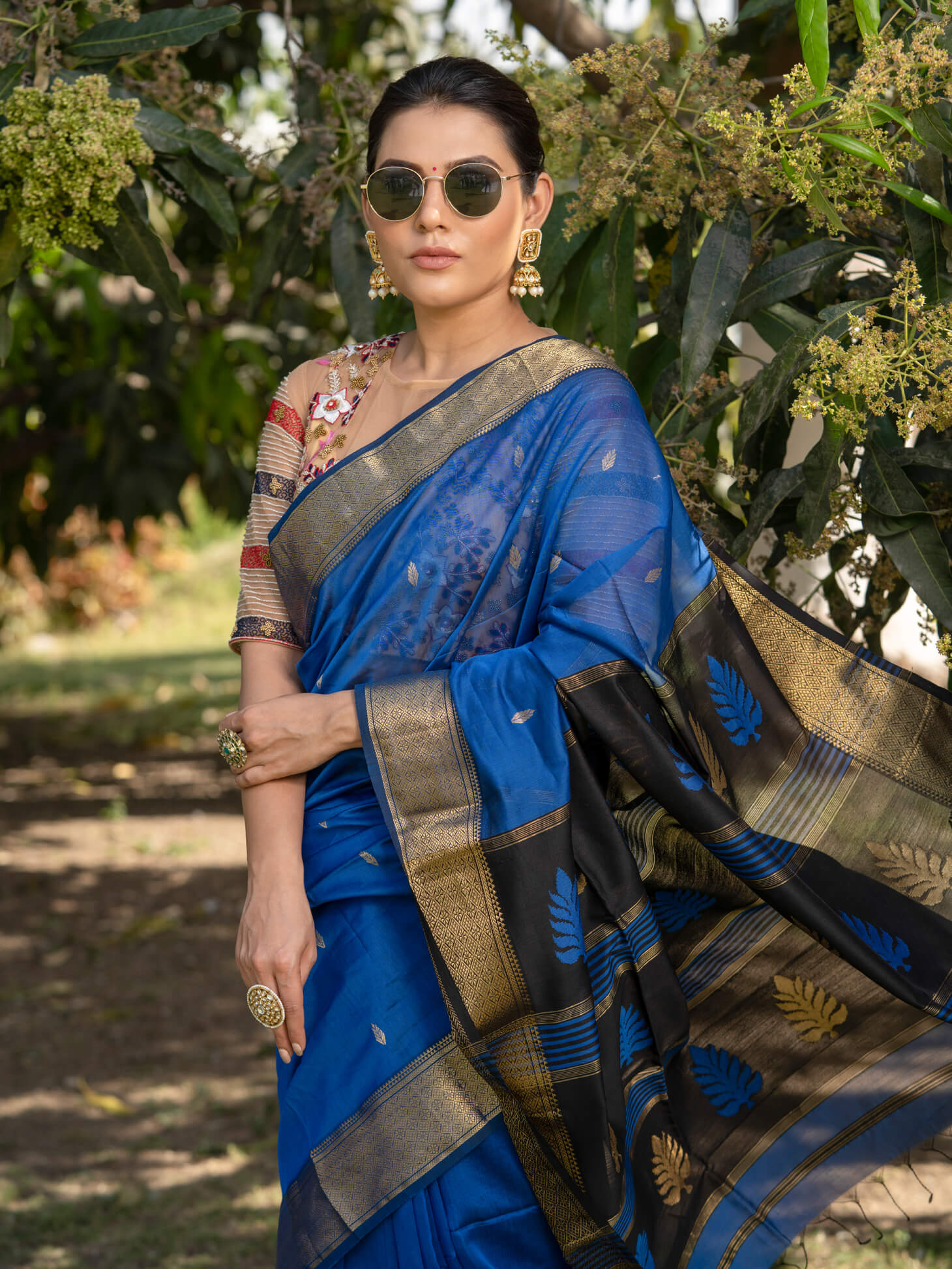 Pure linen Blue Color Printed Saree