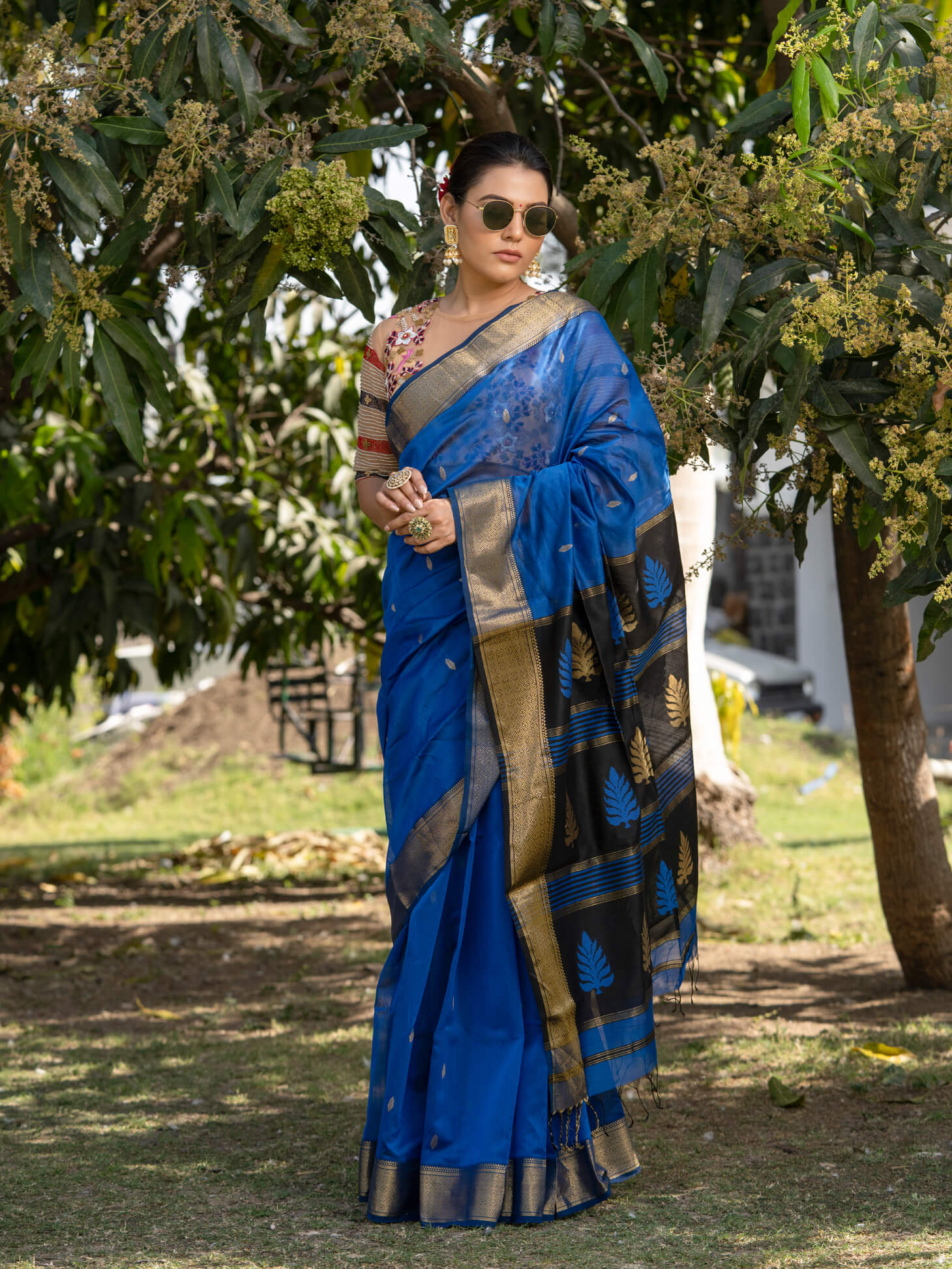 Pure linen Blue Color Printed Saree