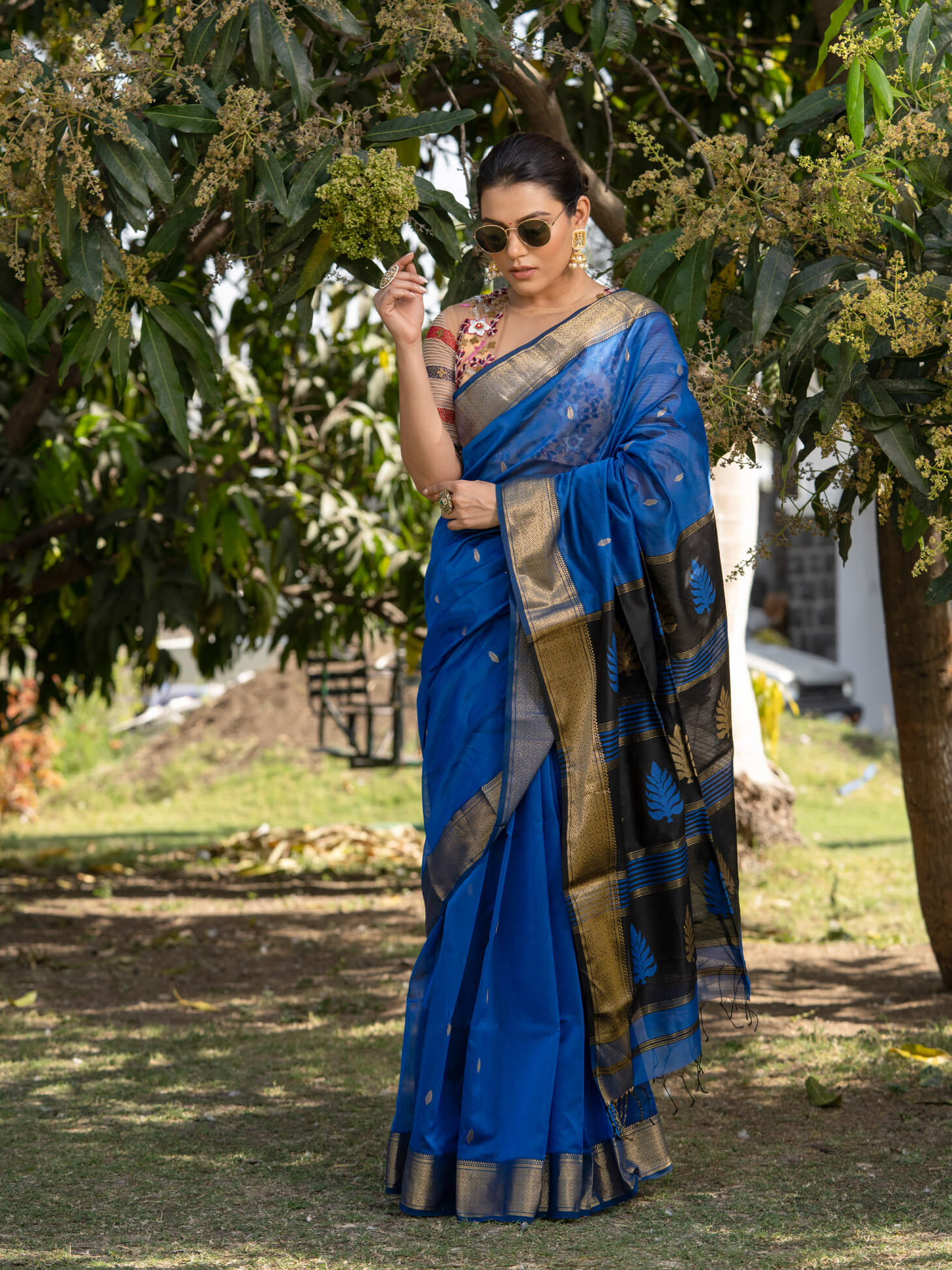 Pure linen Blue Color Printed Saree