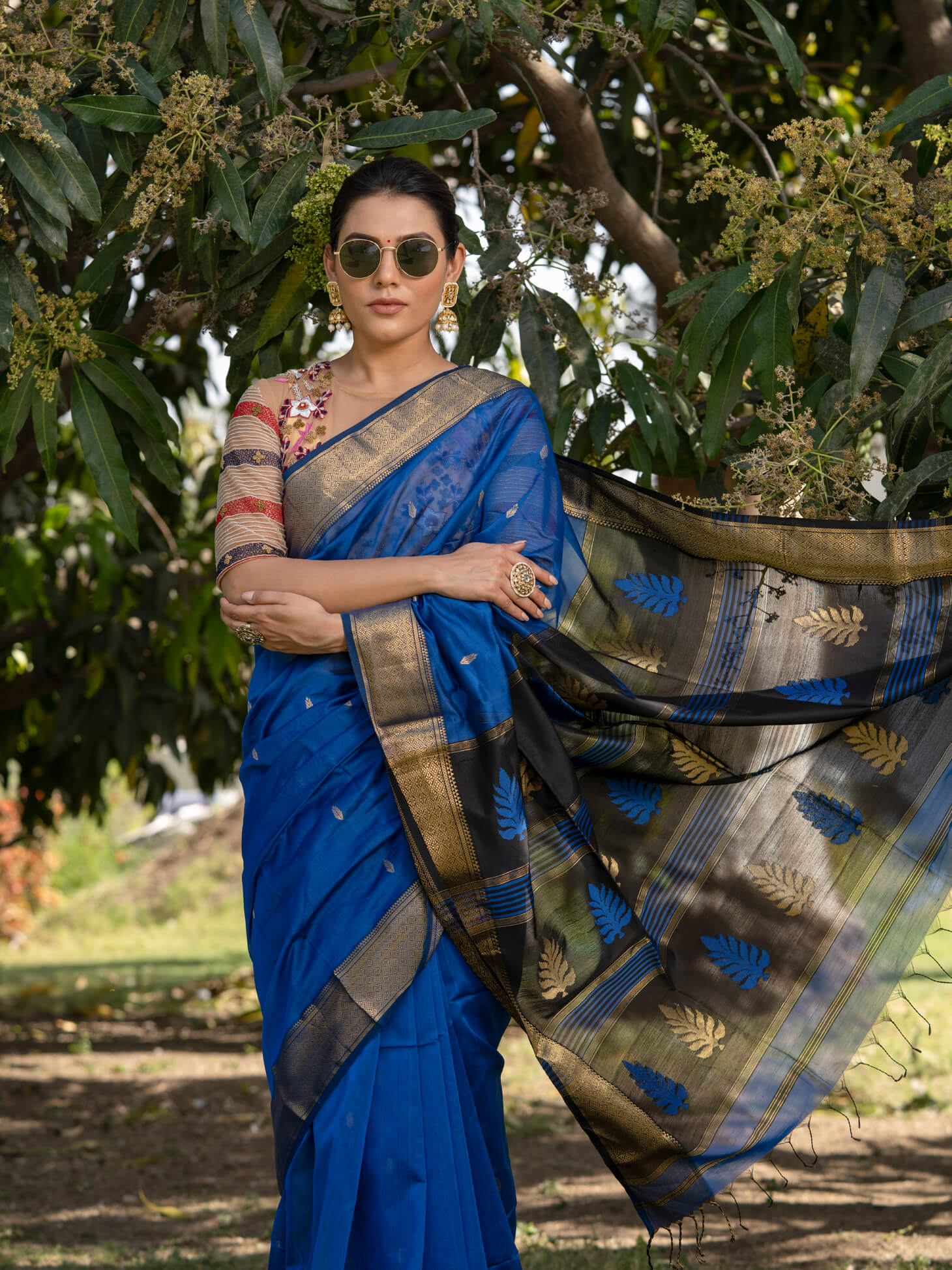 Pure linen Blue Color Printed Saree