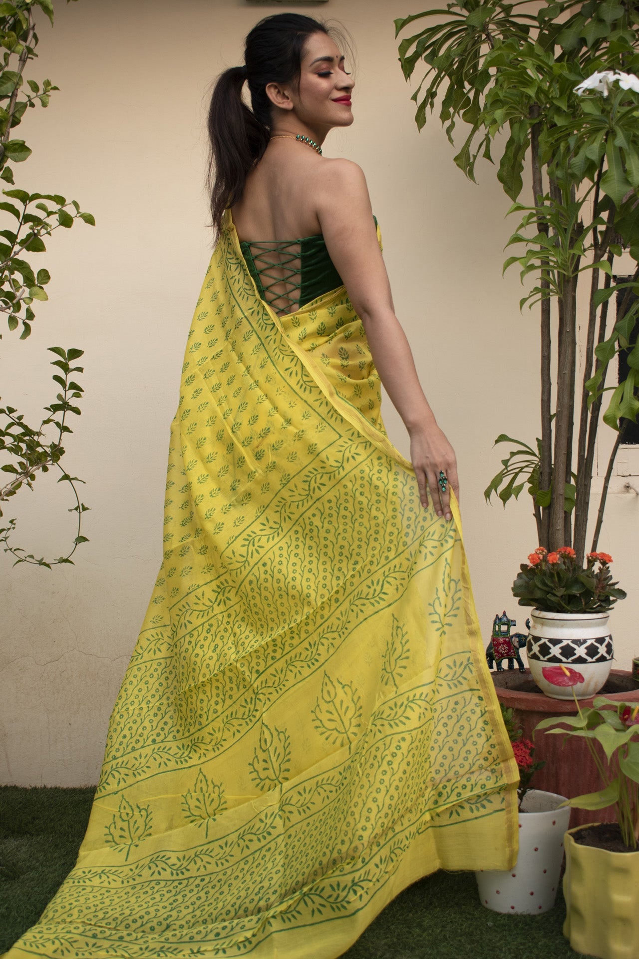 pure Linen printed glorious yellow saree