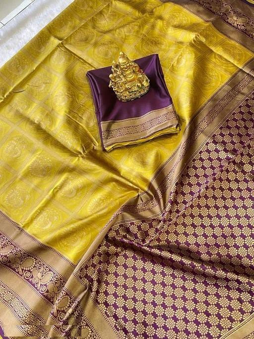 Classy Lemon Yellow Colored Printed Saree For Women