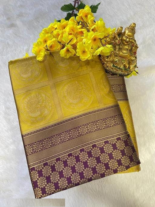 Classy Lemon Yellow Colored Printed Saree For Women