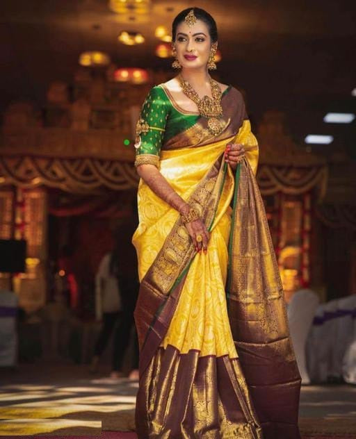 Classy Lemon Yellow Colored Printed Saree For Women