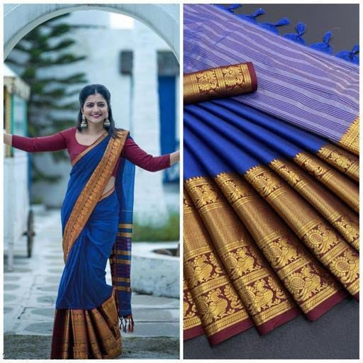 Groovy Royal Blue Colored Printed Saree For Women