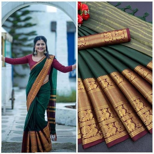 Exceptional Dark Green Colored Printed Saree For Women