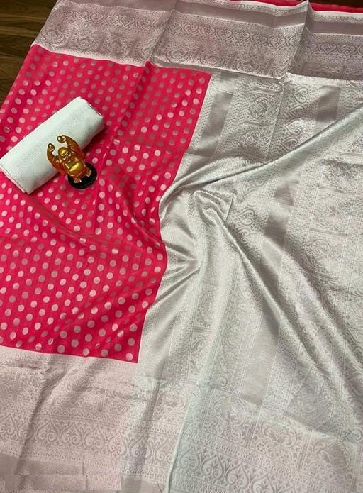 Fantastic Silver And Pink Colored Printed Saree For Women