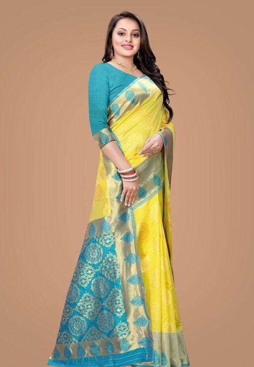 Amazing Lemon Yellow Colored Printed Saree For Women