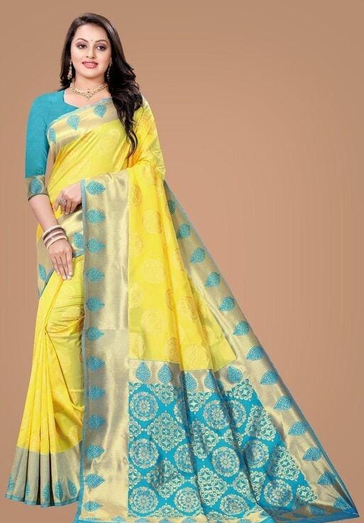 Amazing Lemon Yellow Colored Printed Saree For Women