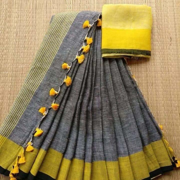 Blissful Gray Colored Festive Wear Pure Linen beautiful Saree - Ibis Fab