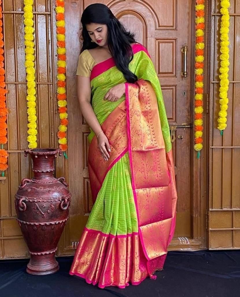 Marvellous Parrot Green Colored Printed Saree For Women