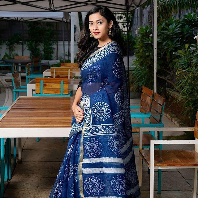 Fantastic Blue Colored Festive Printed Pure Linen Saree - Ibis Fab