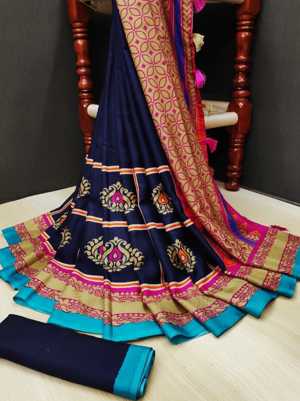 Fantastic Pure Linen Blue Colored Casual Printed Saree - Ibis Fab