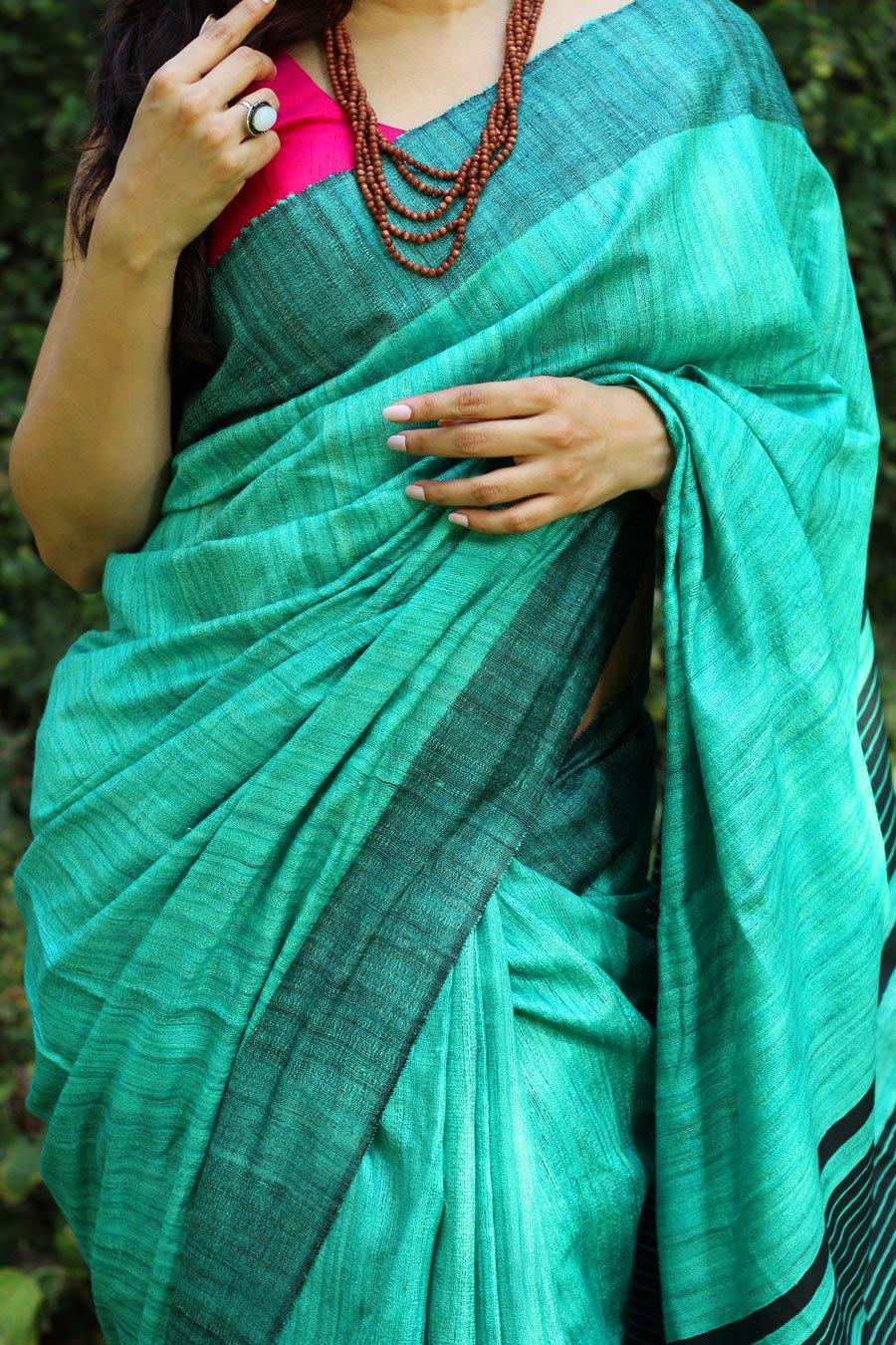 Flattering Light Blue Colored Printed Pure Linen Saree - Ibis Fab