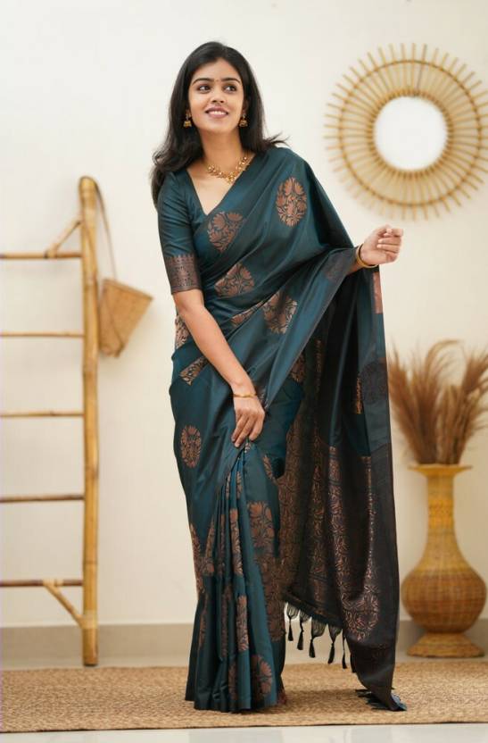 Jacquard Silk Sarees Rama Colour, casual wear