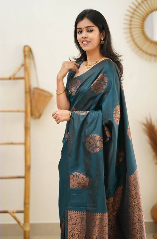 Jacquard Silk Sarees Rama Colour, casual wear